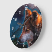 夜中の狼と月 ラージ壁時計 (傾斜)