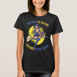 夜中の自然縫いで魔女を不気味刺す Tシャツ