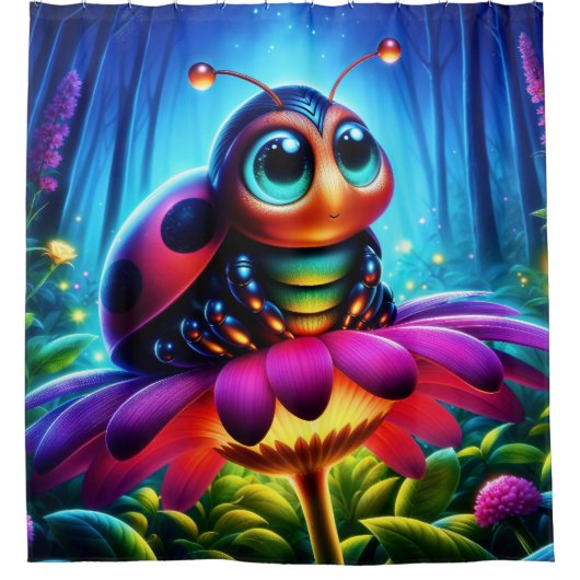 夜光る森の中の魔法の昆虫 シャワーカーテン (正面)