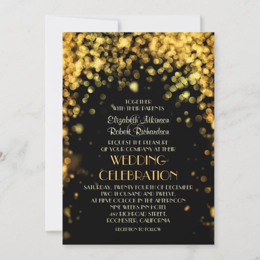 夜光黒モダン結婚式招待状 招待状 (正面)