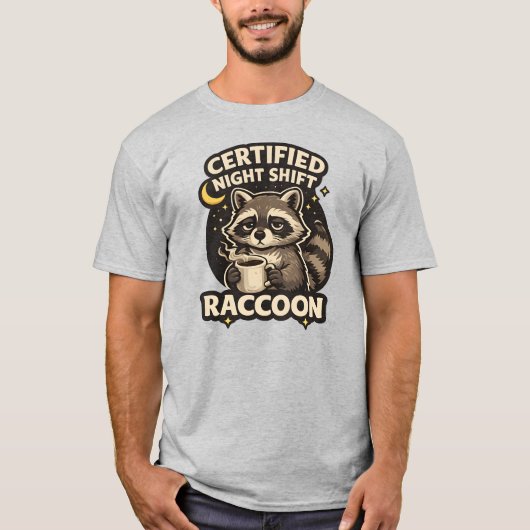 夜勤のタテガミグマ コーヒー好きに贈る面白グッズ Tシャツ (正面)