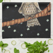 夜型かわいらしフクロムーンスターズオンブラック キッチンタオル (折り畳み)