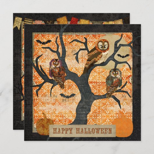 夜型の人のハロウィンのレトロの招待状 招待状 (正面/裏面)