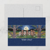 夜型フクロウお洒落ォレストウオーターカラーハガキ ポストカード (正面/裏面)