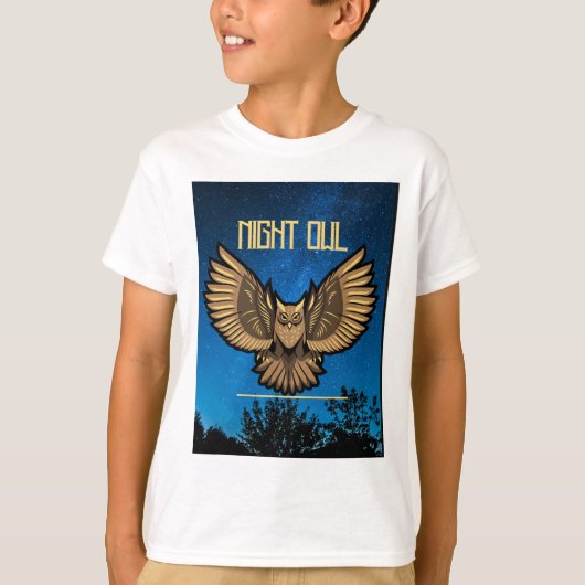 夜型フクロウがハイキッズベーシックに舞い上がる Tシャツ (正面)
