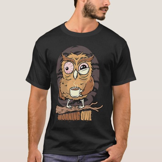 夜型フクロウの朝嫌い夜勤 Tシャツ (正面)
