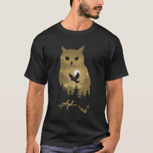夜型フクロウシルエット Tシャツ