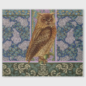 夜型フクロウ、ライラック、葉アールヌーボーフローラ ラッピングペーパー (フラット)
