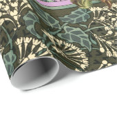 夜型フクロウ、ライラック、葉アールヌーボーフローラ ラッピングペーパー (ロールコーナー)