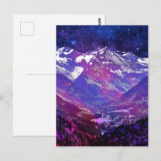 夜山雪の風景 ポストカード (正面/裏面)