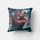 夜嵐の海と戦う海賊船 クッション (裏面)