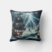 夜嵐の海と戦う海賊船 クッション (裏面)