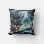 夜嵐の海と戦う海賊船 クッション (正面)