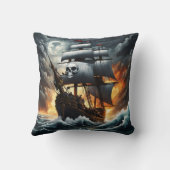 夜嵐の海を航行する海賊船 クッション (裏面)