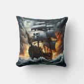 夜嵐の海を航行する海賊船 クッション (正面)