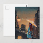 夜市の雨傘の女の子 ポストカード (正面/裏面)