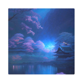 夜日本の景、デジタルアートワーク メタルプリント