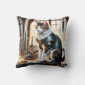 夜明けに刀に囲まれた鎧を着た猫 クッション (裏面)