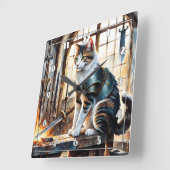 夜明けに刀に囲まれた鎧を着た猫 スクエア壁時計 (傾斜)