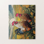 夜明けに夏のルースターを迎える ジグソーパズル (縦)