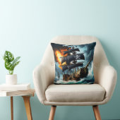 夜明けに威厳のある嵐の海と戦う海賊船 クッション (椅子)