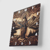 夜明けに山の威厳のある前に立つイエス スクエア壁時計 (傾斜)