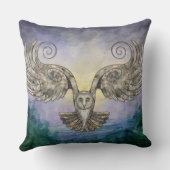 夜明けに松の森を飛行するフクロウ クッション (裏面)