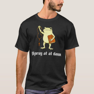 夜明けに祈る 楽しいキリスト教のカエル Tシャツ