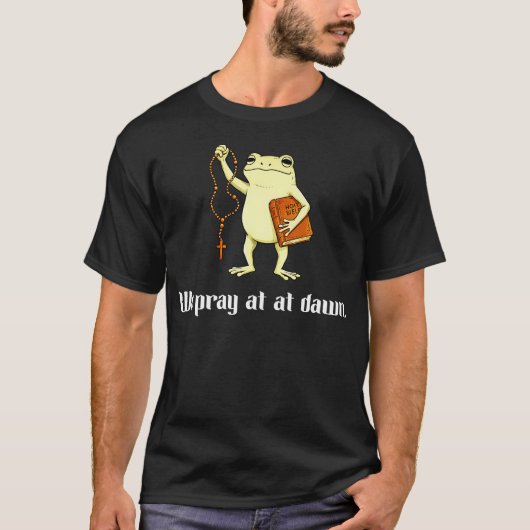 夜明けに祈る 楽しいキリスト教のカエル Tシャツ (正面)