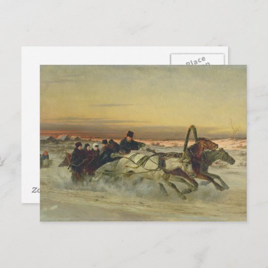 夜明けに駆ける冬のトロイカ ポストカード (正面/裏面)