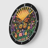 夜明けの抱擁» – 蝶と花 ラージ壁時計 (傾斜)
