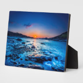 夜明けの海岸の地平線の上の日の出 フォトプラーク (側面)