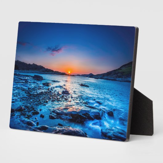 夜明けの海岸の地平線の上の日の出 フォトプラーク (側面)