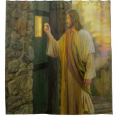 夜明けの訪問イエスが扉をノック素朴する シャワーカーテン (正面)