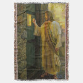 夜明けの訪問イエスが扉をノック素朴する スローブランケット (正面縦)