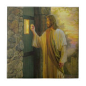 夜明けの訪問イエスが扉をノック素朴する タイル (正面)