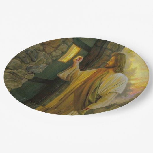 夜明けの訪問イエスが扉をノック素朴する ペーパープレート (アングル)