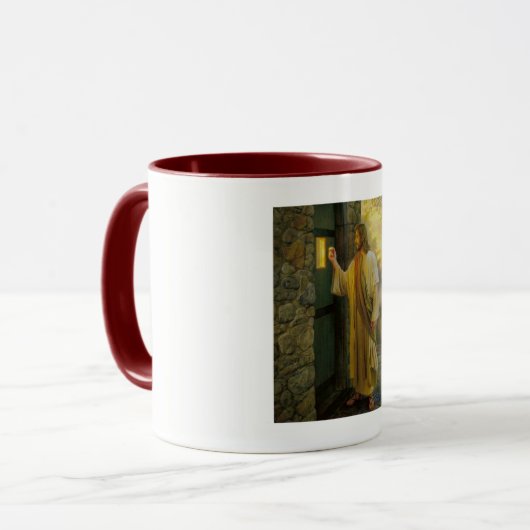 夜明けの訪問イエスが扉をノック素朴する マグカップ (正面左)