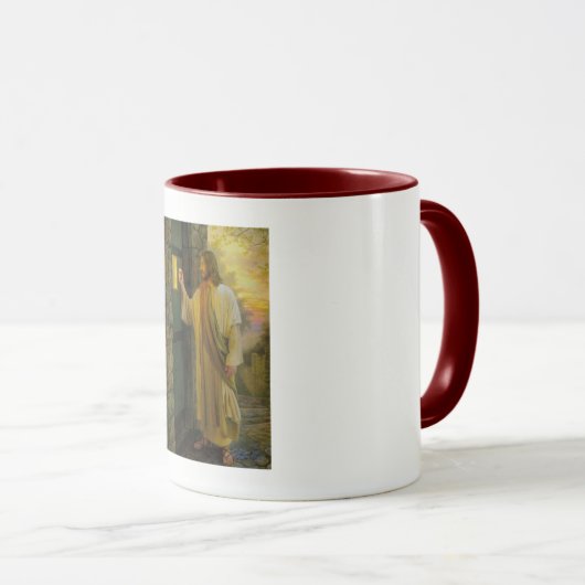 夜明けの訪問イエスが扉をノック素朴する マグカップ (正面右)
