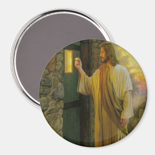 夜明けの訪問イエスが扉をノック素朴する マグネット (正面/裏面)