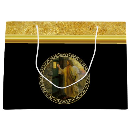 夜明けの訪問イエスが扉をノック素朴する ラージペーパーバッグ (正面)