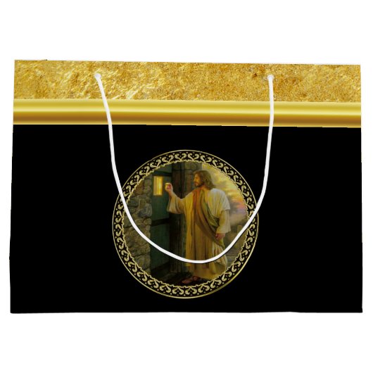 夜明けの訪問イエスが扉をノック素朴する ラージペーパーバッグ (裏面)