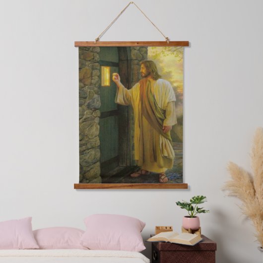夜明けの訪問イエスが扉をノック素朴する 吊り下げ型タペストリー (寝室)