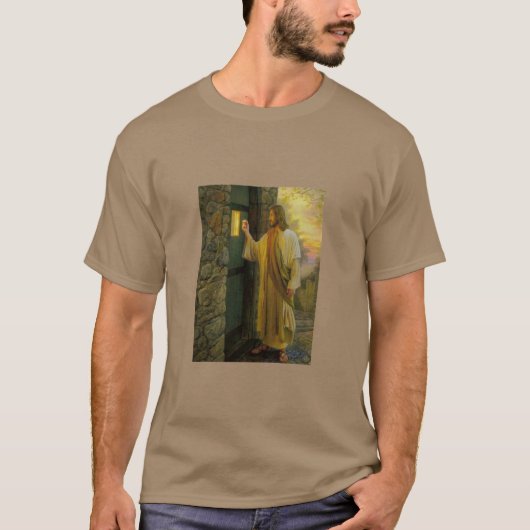 夜明けの訪問イエスが扉をノック素朴する Tシャツ (正面)