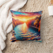 「夜明けの静かな抱擁 – コマル川の日の出」 クッション (ブランケット)