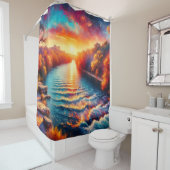 「夜明けの静かな抱擁 – コマル川の日の出」 シャワーカーテン (インサイチュ)