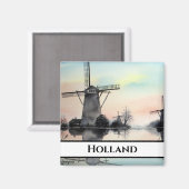 夜明けの風車 – 水の色絵画の マグネット (正面/裏面)