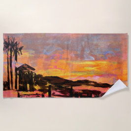 夜明けダナポイントのライフガードタワー ビーチタオル