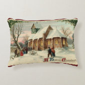 夜明けミサでのヴィンテージクリスマス教会のパリショナー アクセントクッション (正面)