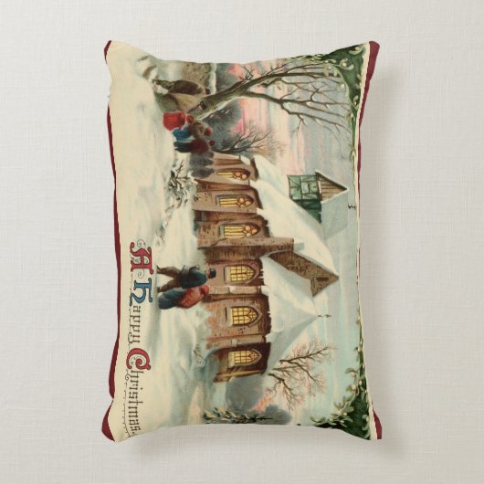 夜明けミサでのヴィンテージクリスマス教会のパリショナー アクセントクッション (正面(垂直))